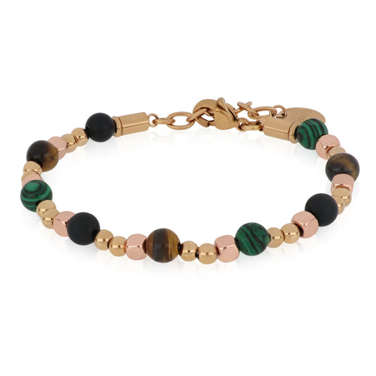 Bracciale Goyatè uomo Zephyr rosè Onice, occhio di tigre e malachite