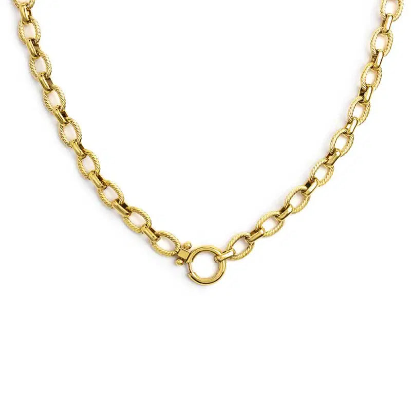 Collana Marlù catena a maglie larghe texturizzate al centro moschettone ad anello