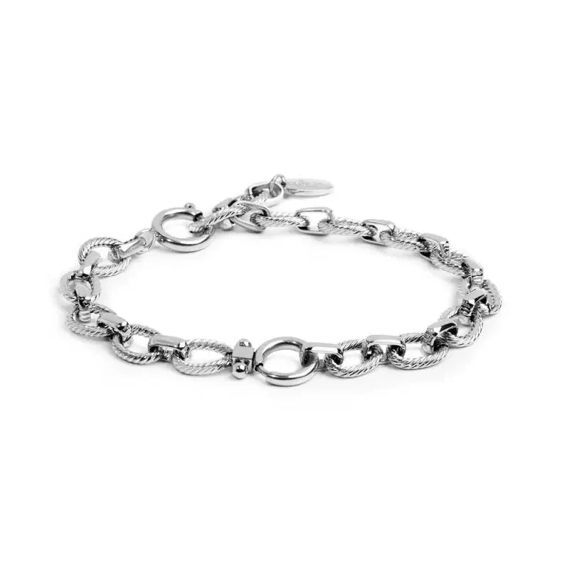 Bracciale Marlù donna catena a maglie larghe texturizzate al centro moschettone ad anello