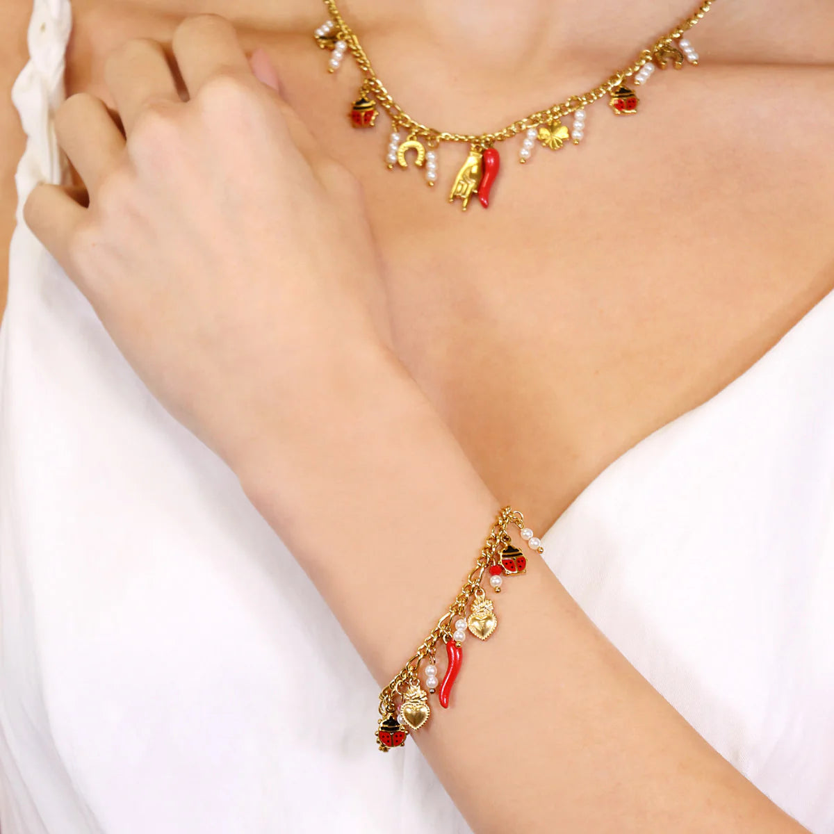 Bracciale Anartxy donna Portafortuna Cornetto rosso
