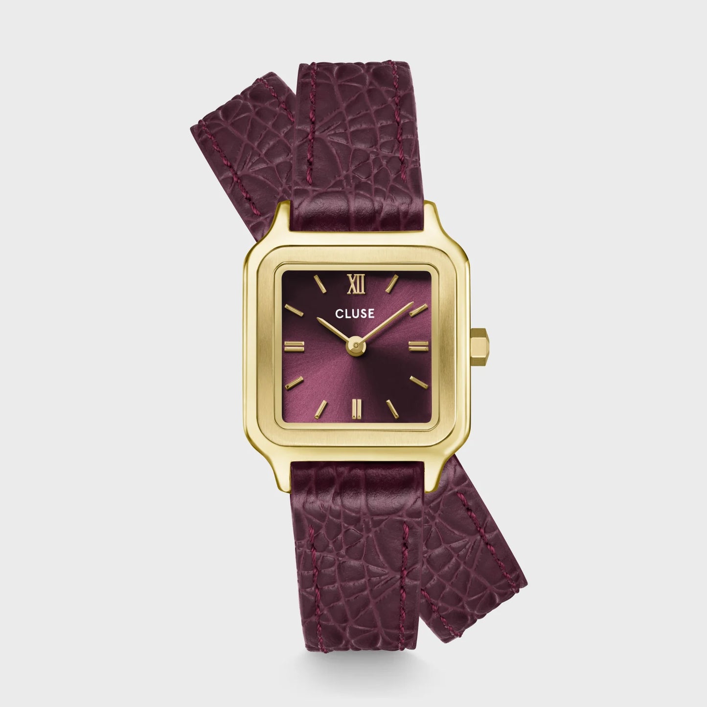 Orologio Cluse Gracieuse Petite Double Crocodile Leather Wine