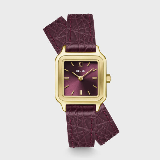Orologio Cluse Gracieuse Petite Double Crocodile Leather Wine