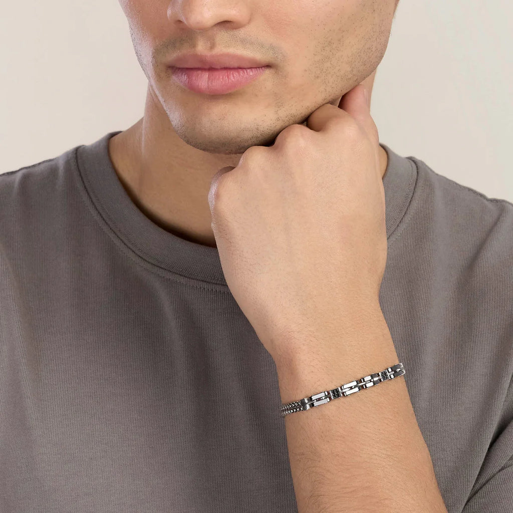 Bracciale Kidult uomo   in acciaio e ceramica nera
