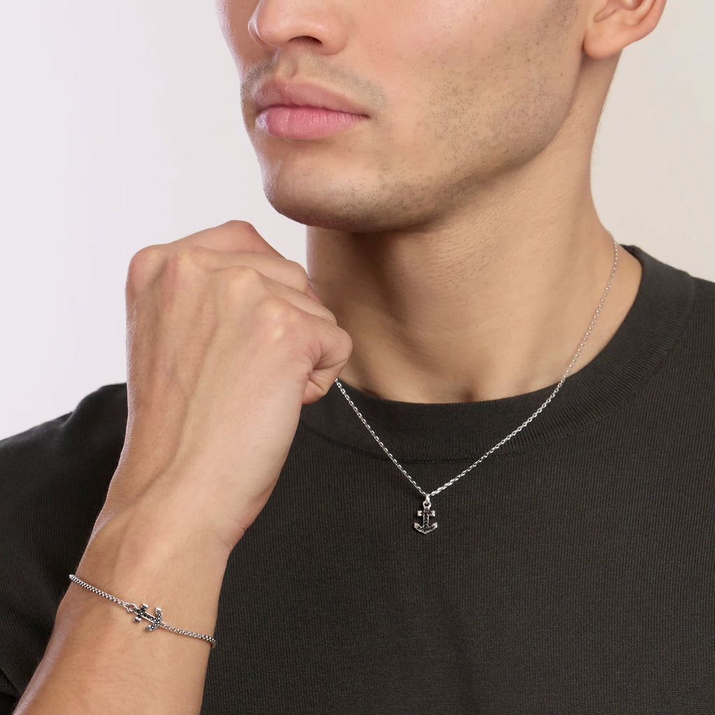 Collana Mabina uomo in argento con ancora in zirconi neri