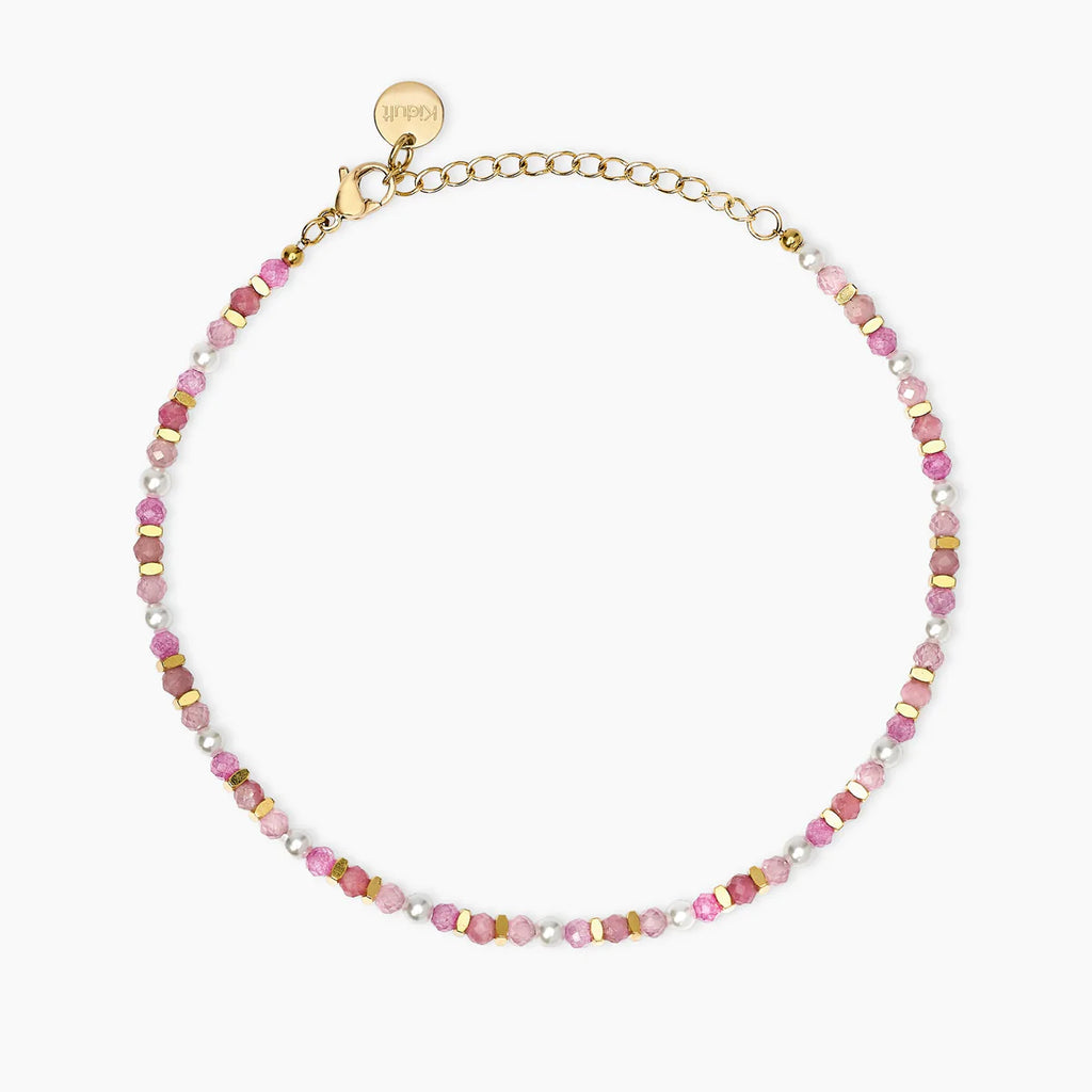 Cavigliera donna Kidult con perle conchiglia e pietre rosa