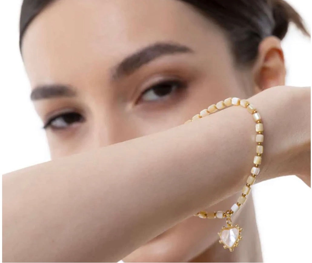 Bracciale elastico Vestopazzo Cilindri e cuore madreperla