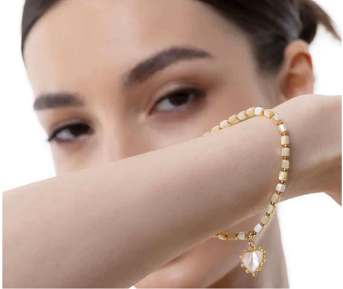 Bracciale elastico Vestopazzo Cilindri e cuore madreperla