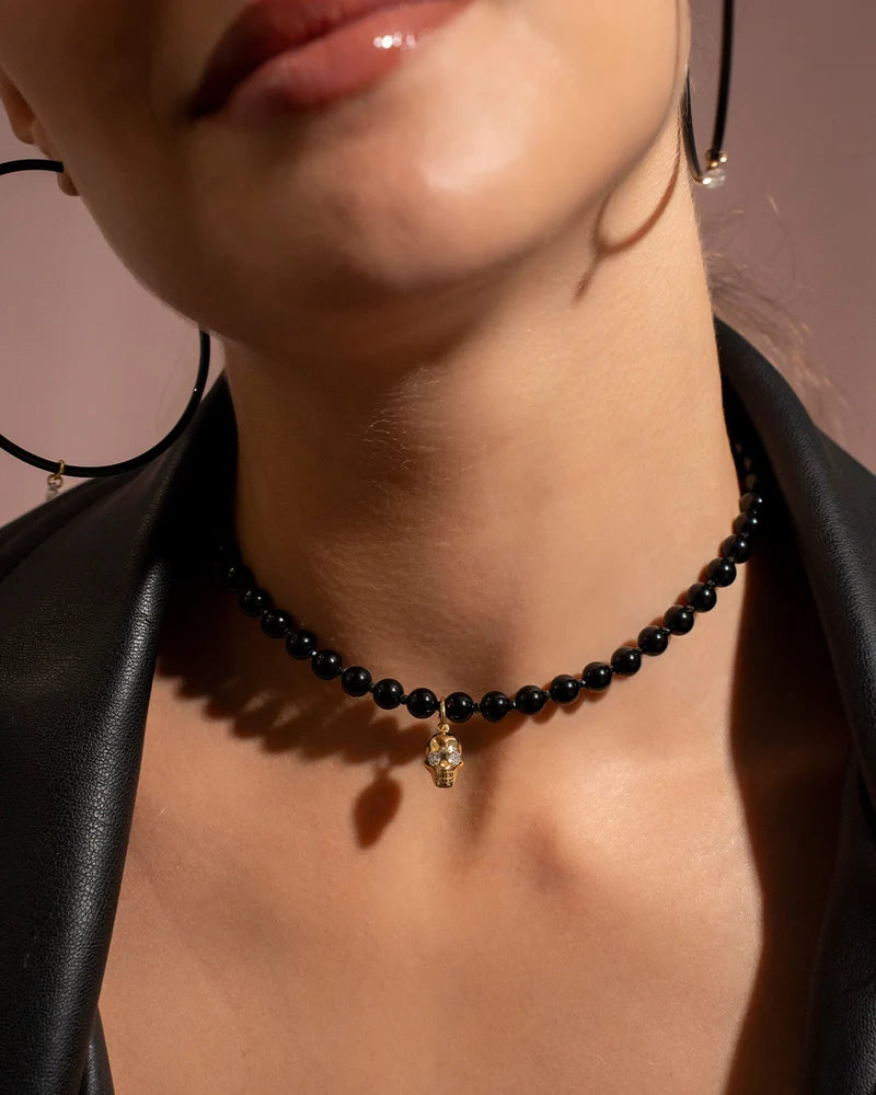 Collana Rue des Mille Charm bar Base agata nera e zirconi milky