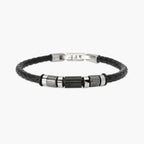 Bracciale Kidult uomo in lab leather nera e cilindri borchiati
