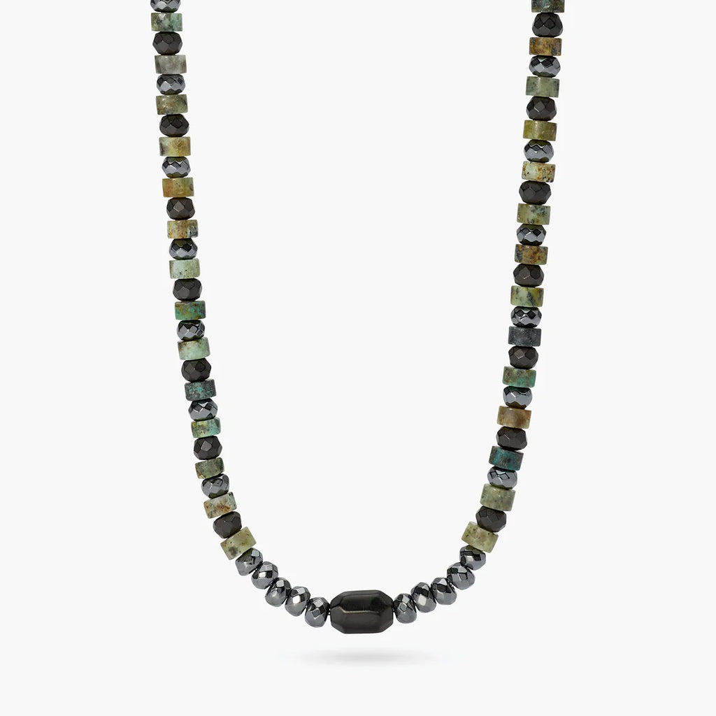 Collana Kidult uomo in acciaio regolabile con ematite e turchese verde