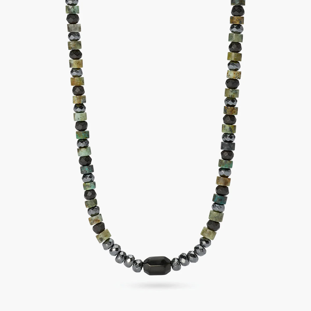 Collana Kidult uomo in acciaio regolabile con ematite e turchese verde