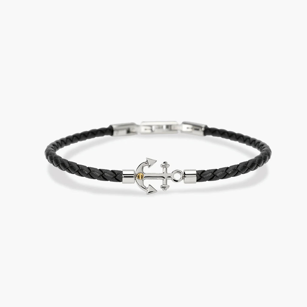 Bracciale Kidult uomo  in lab leather nera con ancora centrale