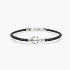 Bracciale Kidult uomo  in lab leather nera con ancora centrale