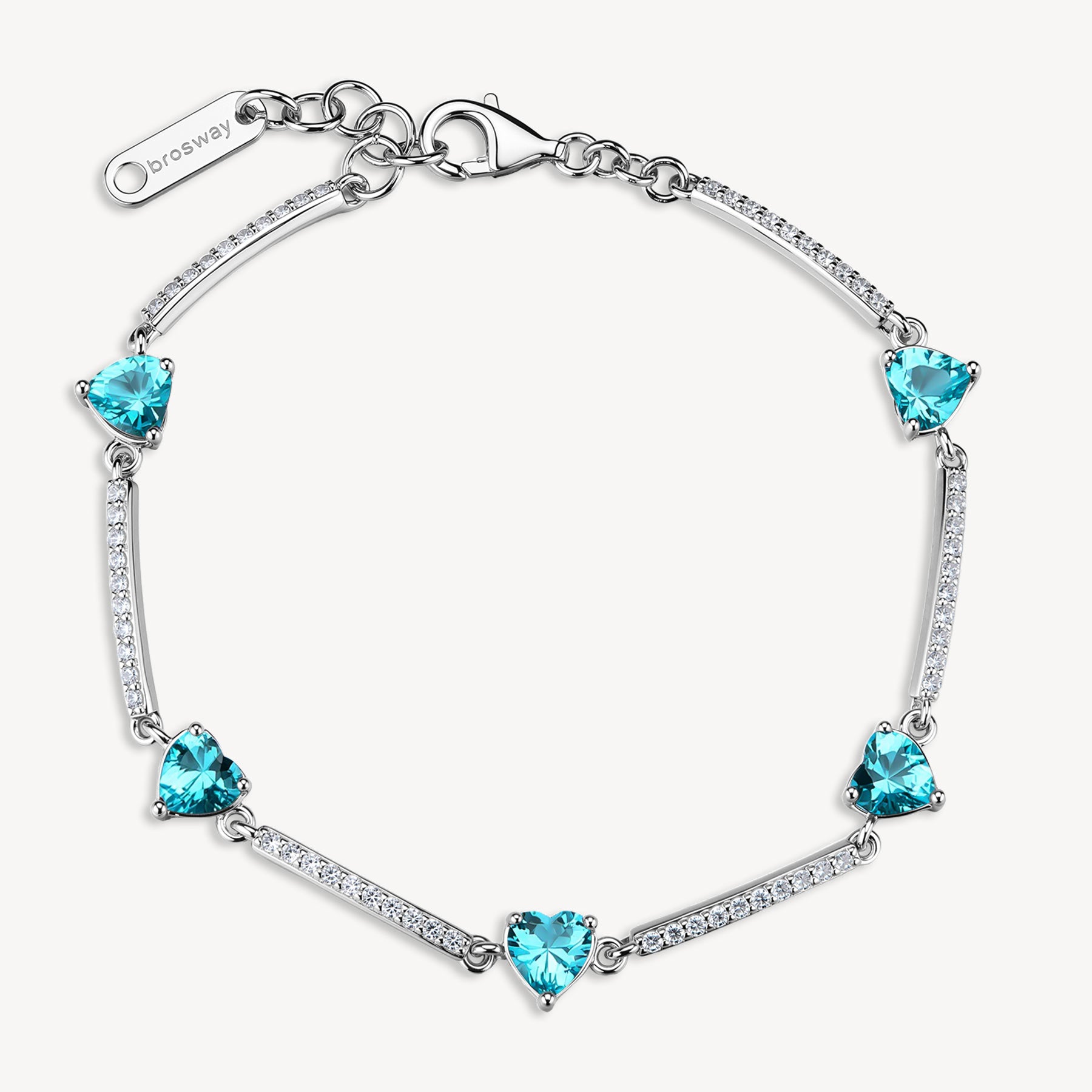 Bracciale argento Fancy Aqua green con cuoricini