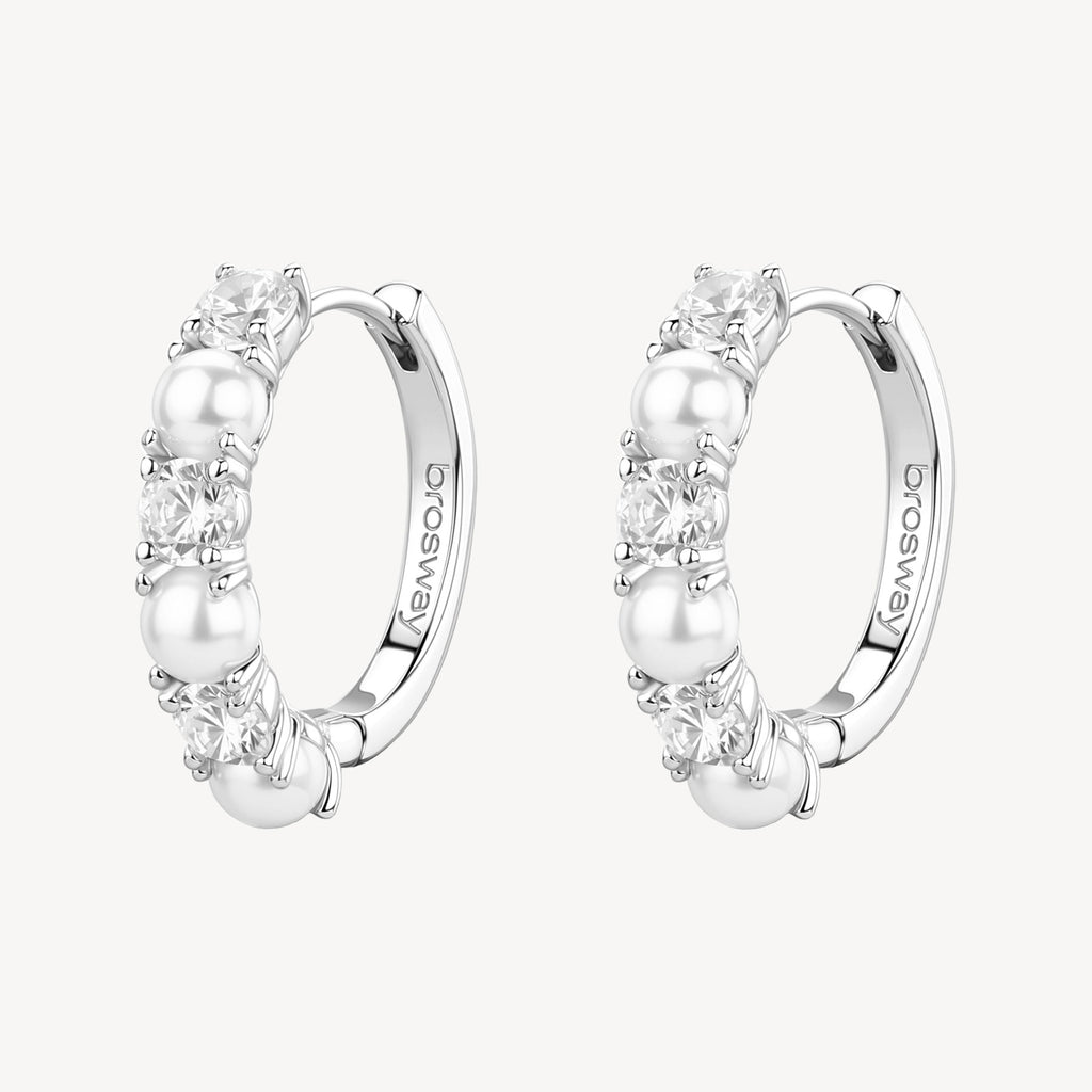 Orecchini a cerchio Brosway Fancy Infinite white Zirconi e perle conchiglia