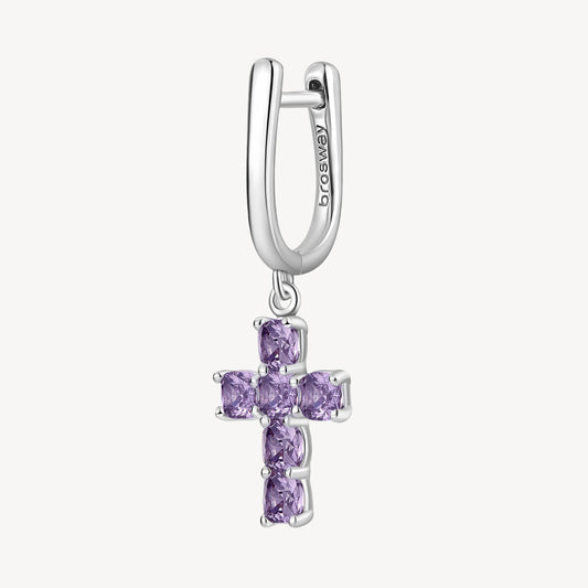 Orecchino argento Brosway Fancy Magic purple Croce pendente