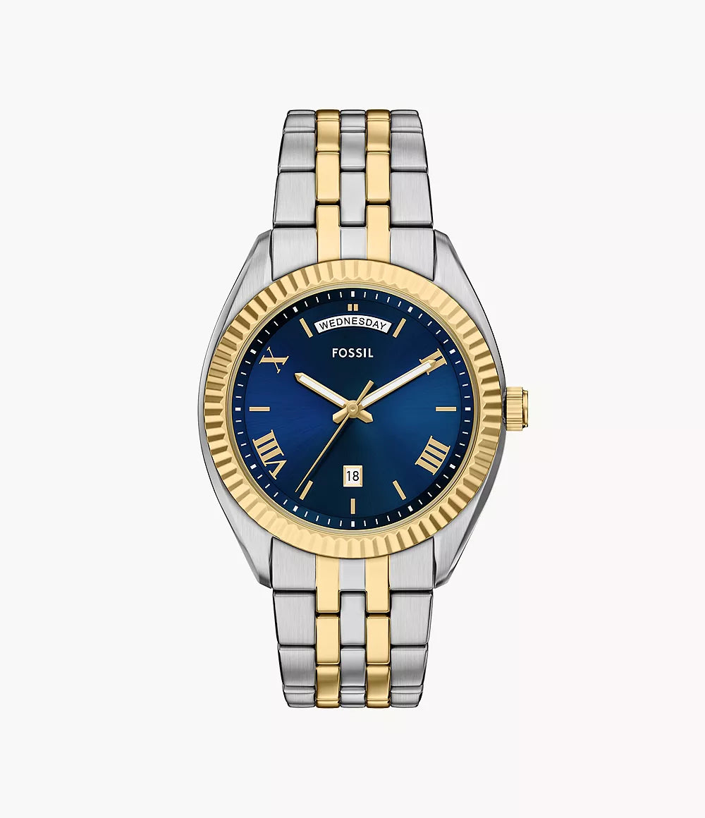 Orologio Fossil uomo Campbell Acciaio bicolore e quadrante blu