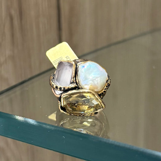 Anello Alcozer unic quarzi e perla