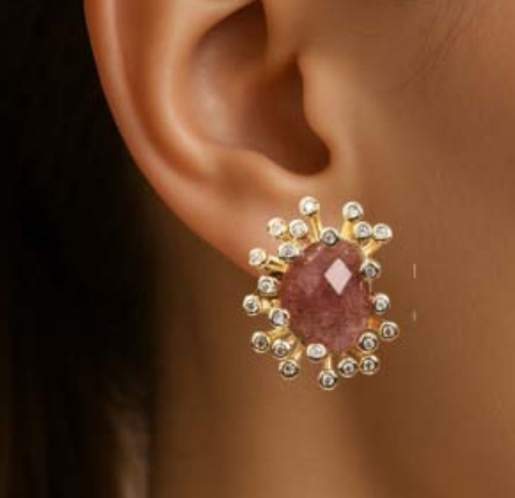 Orecchini Piti Malì donna Quarzo rosa e zirconi