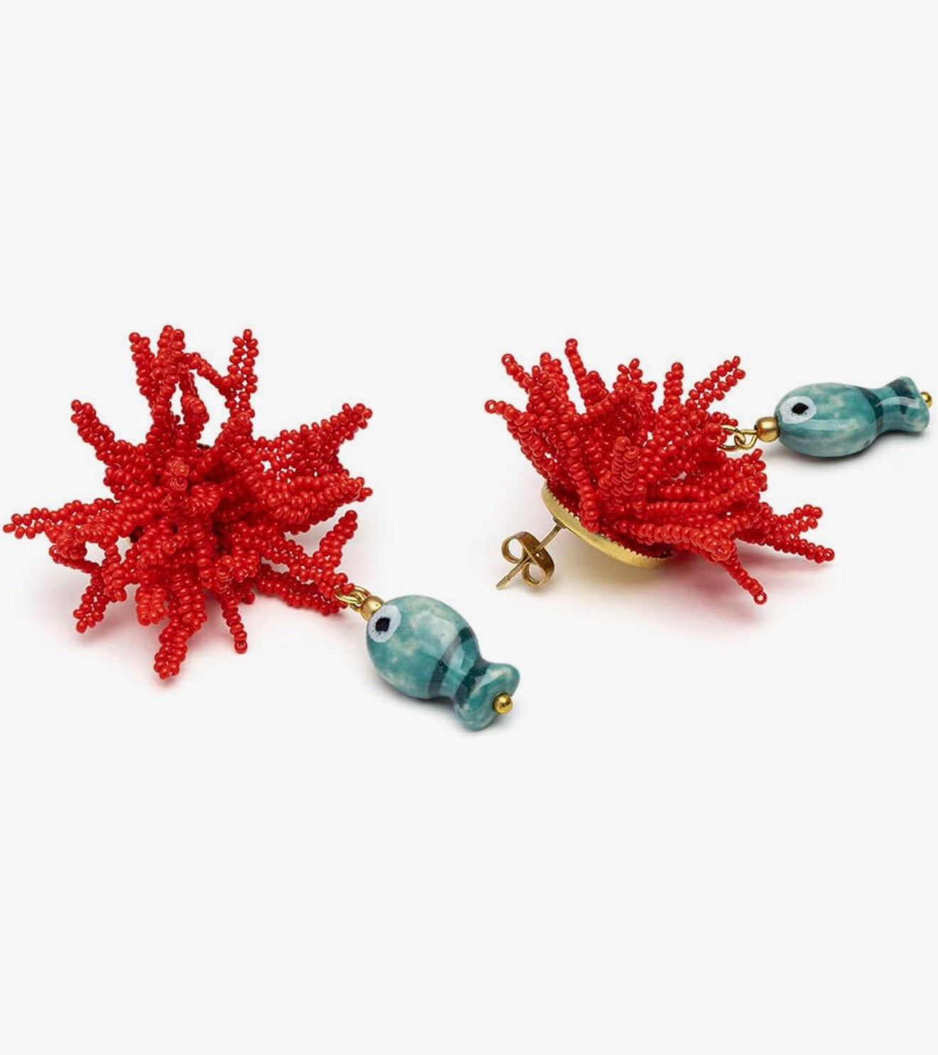 Orecchini Vestopazzo Coral Anemone Rosso Ciondolo Pesce