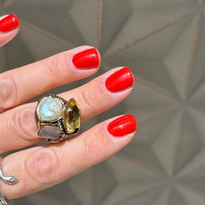 Anello Alcozer unic quarzi e perla