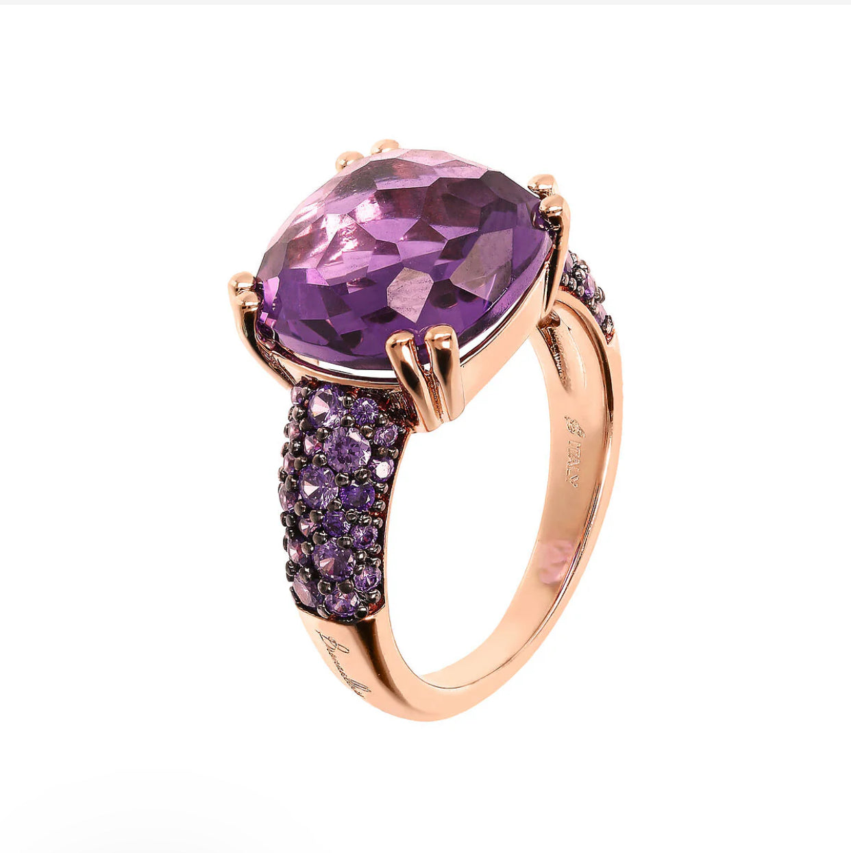 Anello Bronzallure Cocktail con Prisma Gem Quadrata e Pavé Ametista