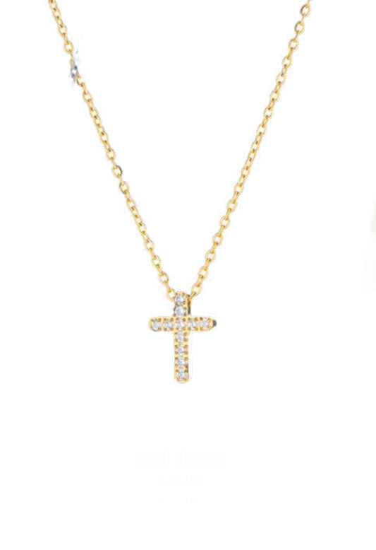 Collana uomo Héctor Croce acciaio gold con cristallini