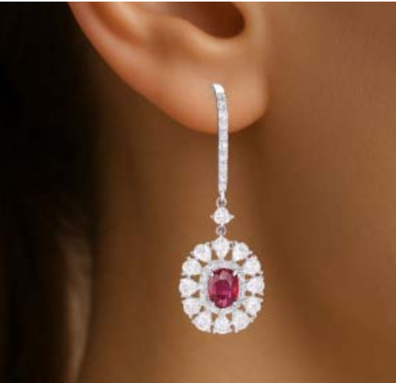 Orecchini Piti Malì donna Pendenti con monachina e fiore grande zirconato con rubino