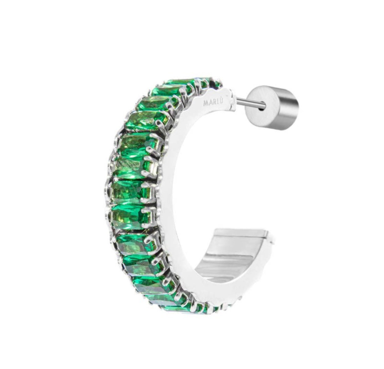 Mono orecchino Marlù a cerchio tennis zirconi baguette verde
