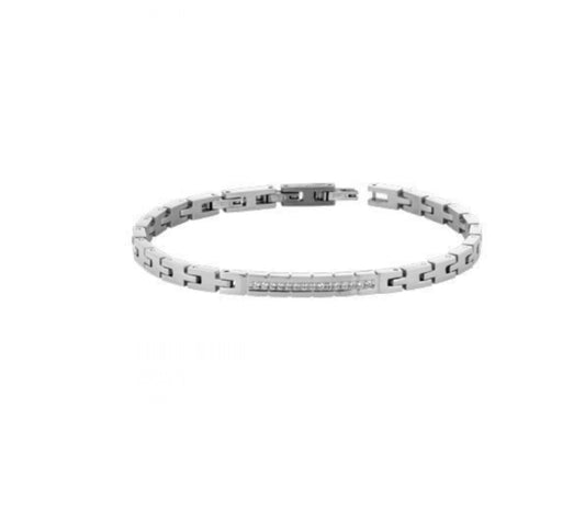 Bracciale uomo Héctor Acciaio con piastra e zirconi bianchi