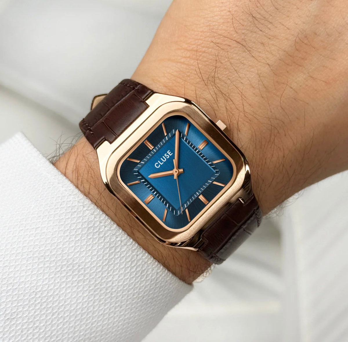 Orologio Cluse uomo Quadrus pelle rosegold