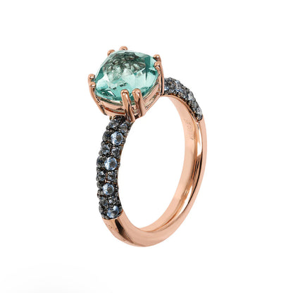 Anello Bronzallure Solitario con Prisma Gem Quadrata e Pavé Green