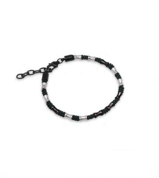 Bracciale uomo Héctor Corda e dettagli in acciaio baguette