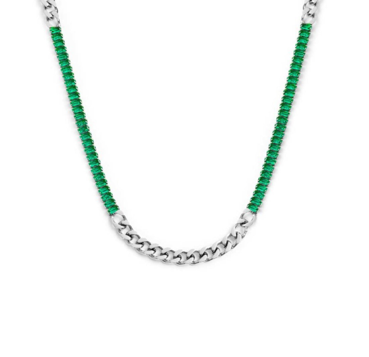 Collana catena grumetta con tennis cristalli baguette