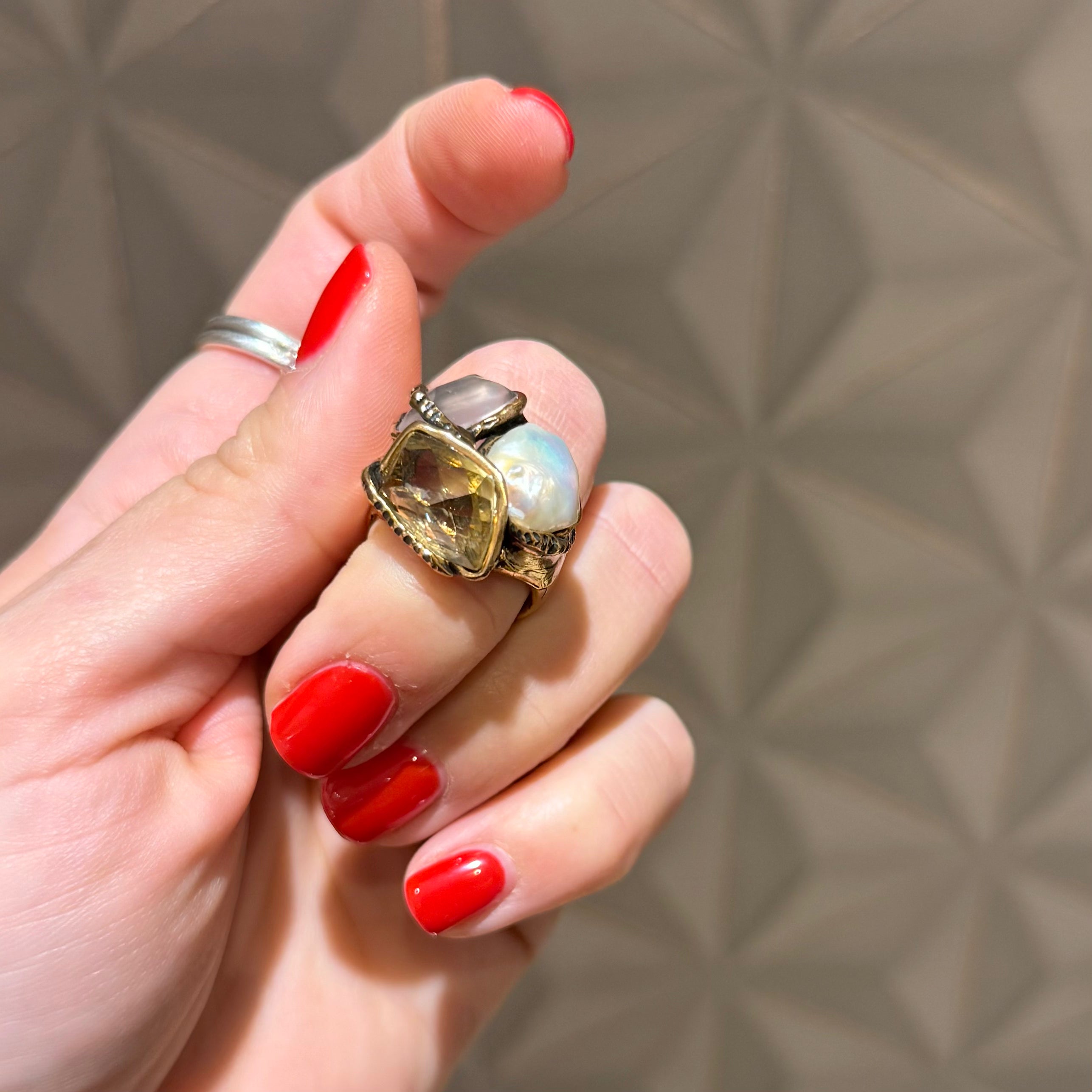 Anello Alcozer unic quarzi e perla