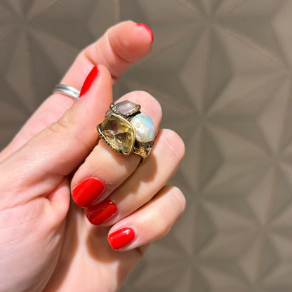 Anello Alcozer unic quarzi e perla