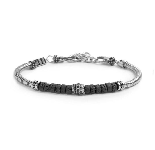 Bracciale Marlù con catena snake con elemento centrale e dischetti in pietra lavica