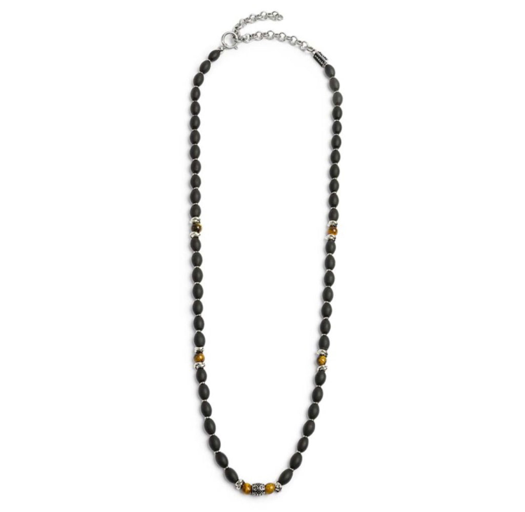 Collana Marlù con onice nera ovale e sfere occhio di tigre