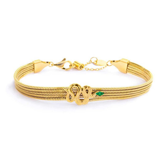 Bracciale Marlù gold donna catena multifilo con serpente e zircone