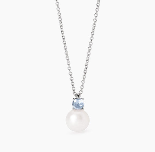 Collana Mabina donna con perla e acquamarina sintetica