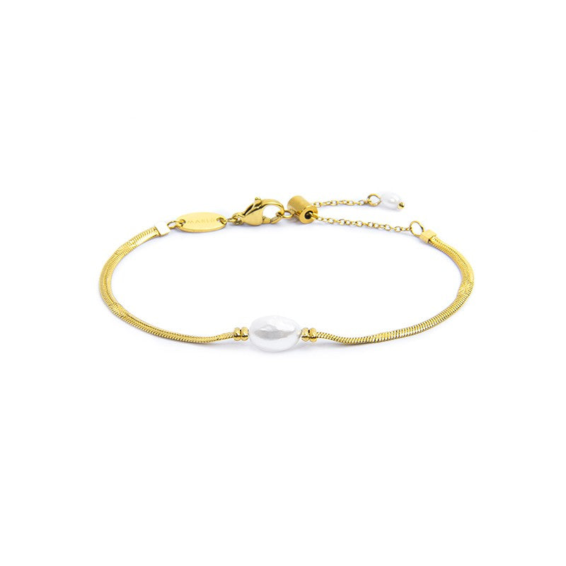 Bracciale  Marlù catena snake con perla ovale centrale