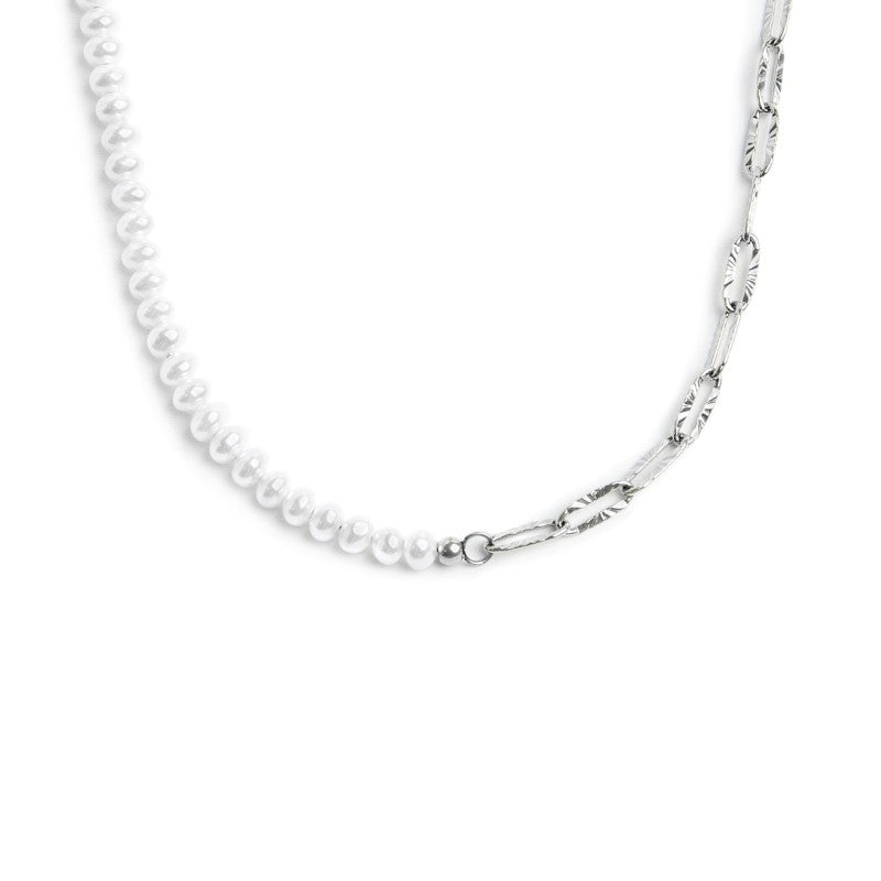 Collana Marlù catena figaro e catena con perle bianche irregolari