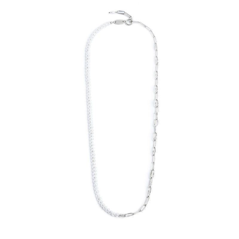 Collana Marlù catena figaro e catena con perle bianche irregolari