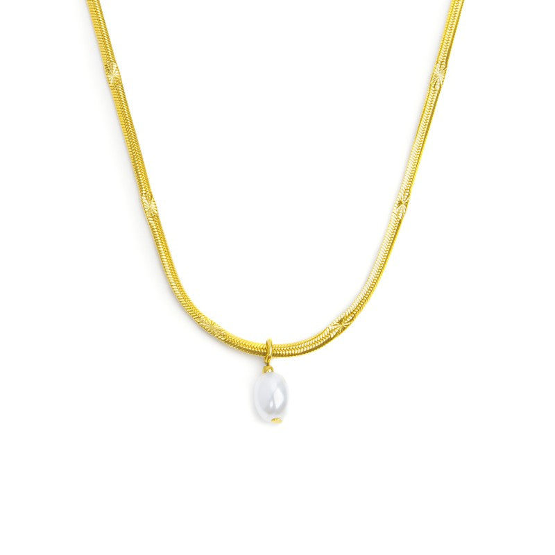 Collana Marlù catena snake con perla ovale pendente centrale