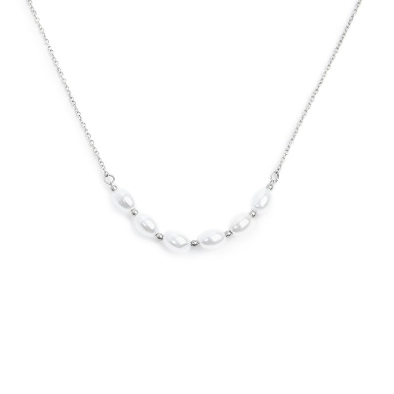 Collana Marlù catena cross con perle ovali centrali