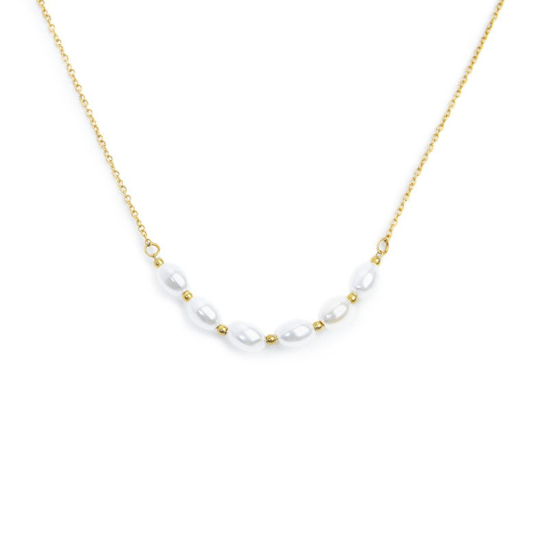 Collana Marlù catena cross con perle ovali centrali