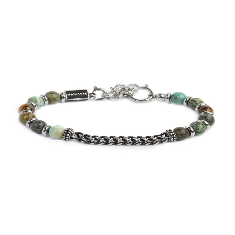 Bracciale Marlù uomo sfere in pietra e dischetti acciaio con catena centrale