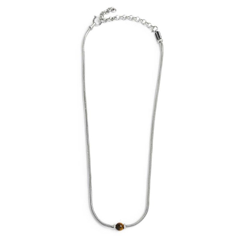 Collana Marlù uomo catena snake con sfera centrale occhio di tigre