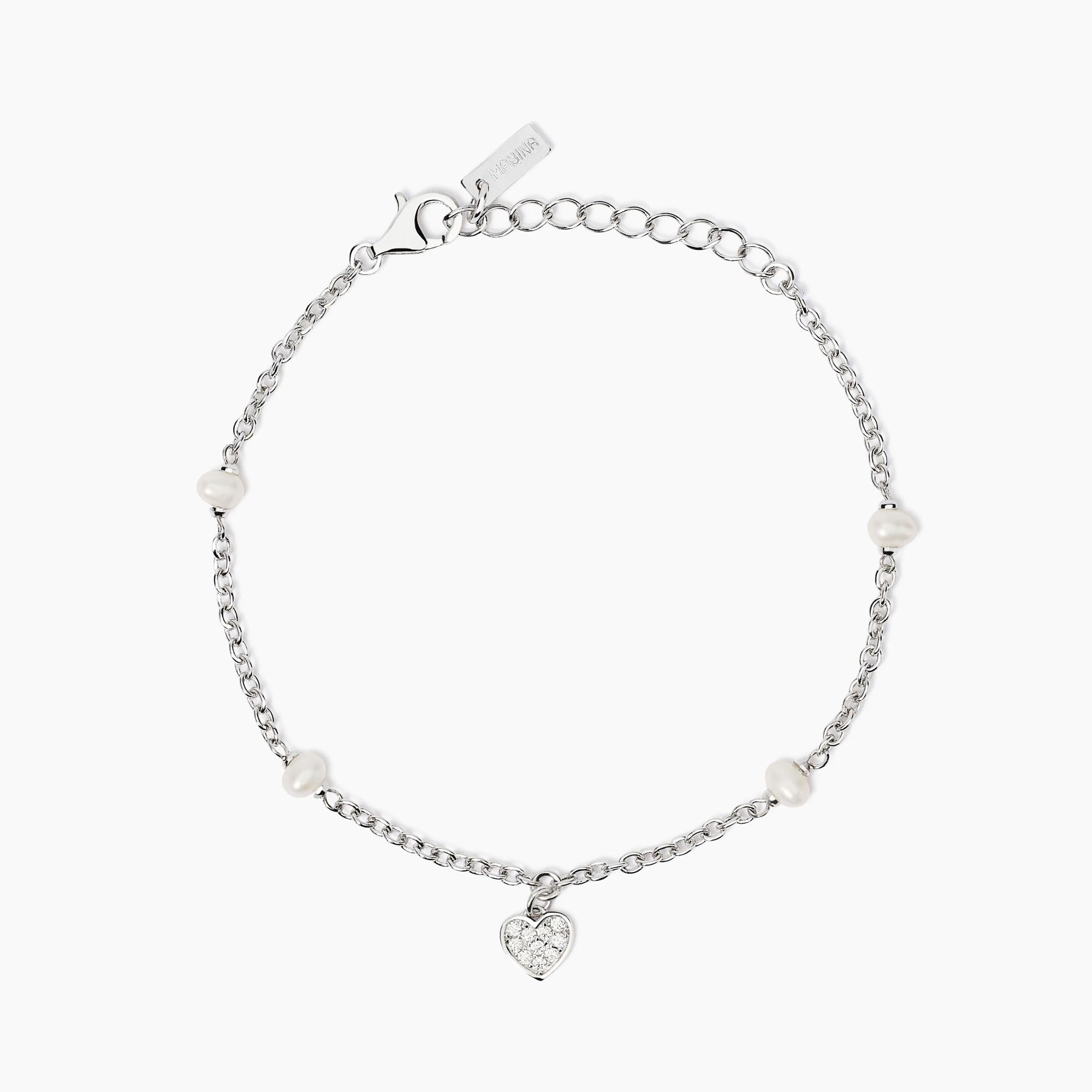 Bracciale Mabina donna con perle coltivate e ciondolo cuore