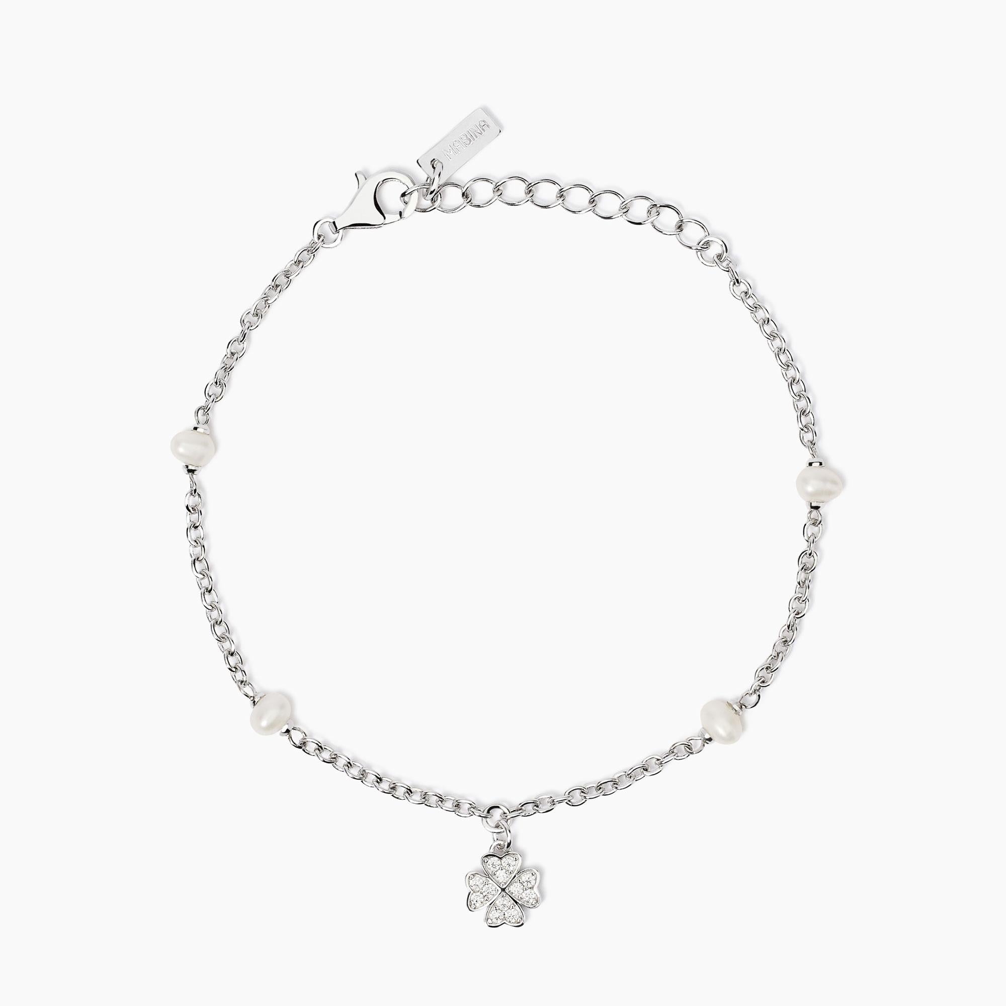 Bracciale Mabina donna con perle coltivate e ciondolo quadrifoglio